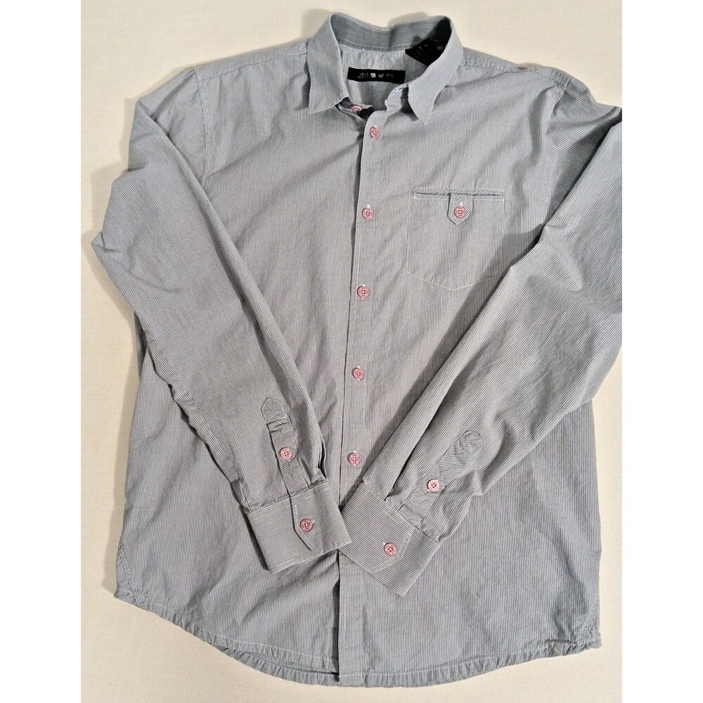 Lost Shirt Adult Large Gray Pin Strip Button Up Dress Comfort Stylish Mens